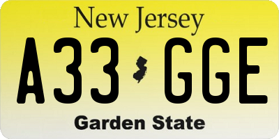NJ license plate A33GGE