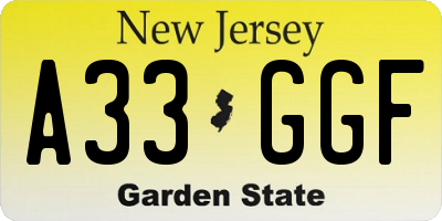 NJ license plate A33GGF