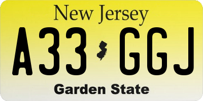 NJ license plate A33GGJ