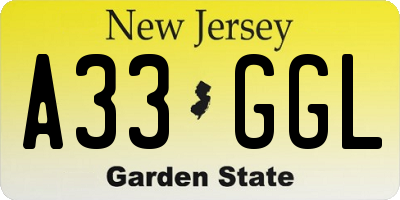 NJ license plate A33GGL