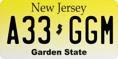 NJ license plate A33GGM