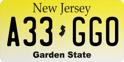 NJ license plate A33GGO