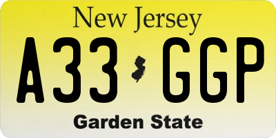 NJ license plate A33GGP