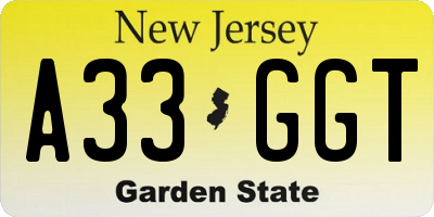NJ license plate A33GGT