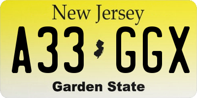NJ license plate A33GGX
