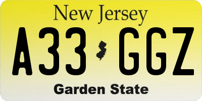 NJ license plate A33GGZ