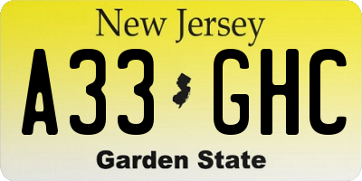 NJ license plate A33GHC