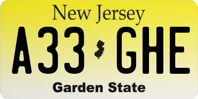 NJ license plate A33GHE