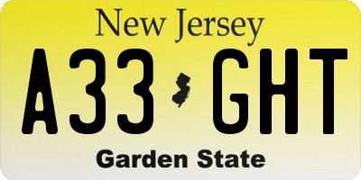 NJ license plate A33GHT