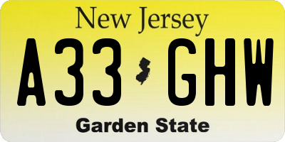 NJ license plate A33GHW