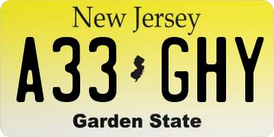 NJ license plate A33GHY