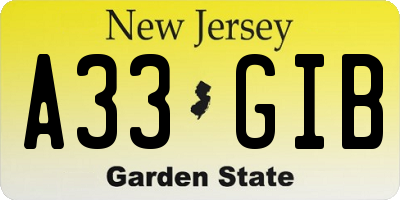NJ license plate A33GIB