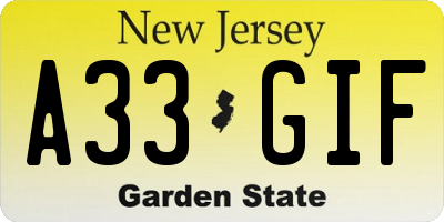 NJ license plate A33GIF