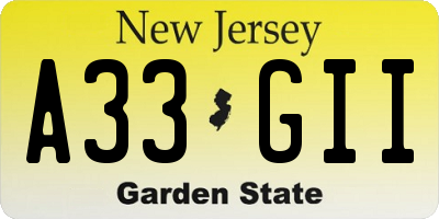 NJ license plate A33GII