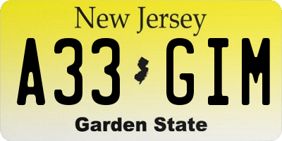 NJ license plate A33GIM