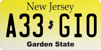 NJ license plate A33GIO
