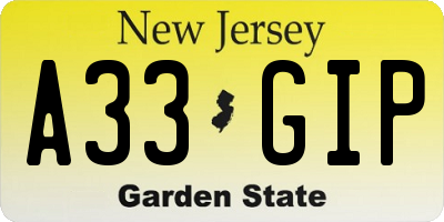 NJ license plate A33GIP