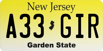 NJ license plate A33GIR