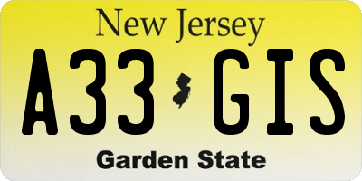 NJ license plate A33GIS