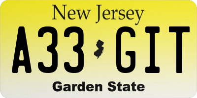 NJ license plate A33GIT