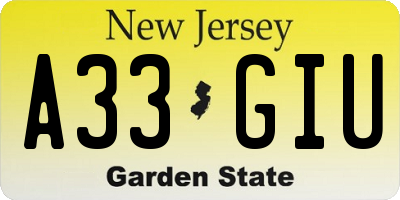 NJ license plate A33GIU
