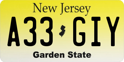 NJ license plate A33GIY