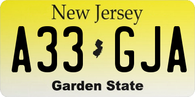 NJ license plate A33GJA