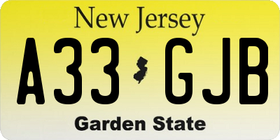 NJ license plate A33GJB