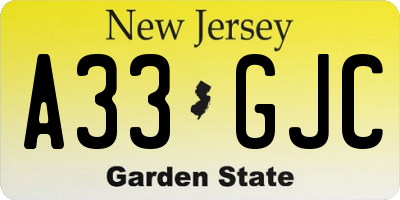 NJ license plate A33GJC