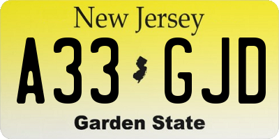 NJ license plate A33GJD