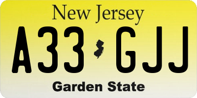 NJ license plate A33GJJ