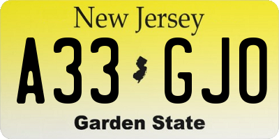 NJ license plate A33GJO