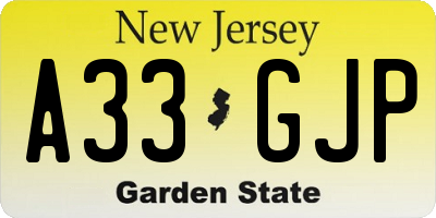 NJ license plate A33GJP