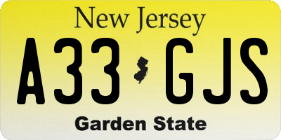 NJ license plate A33GJS