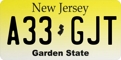 NJ license plate A33GJT