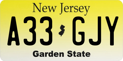 NJ license plate A33GJY