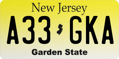 NJ license plate A33GKA