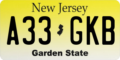 NJ license plate A33GKB
