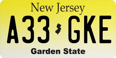 NJ license plate A33GKE