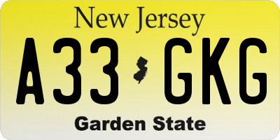 NJ license plate A33GKG