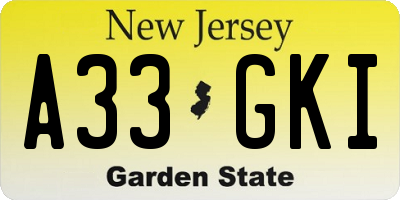 NJ license plate A33GKI