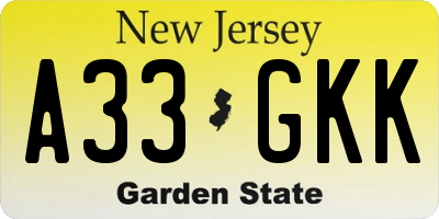 NJ license plate A33GKK