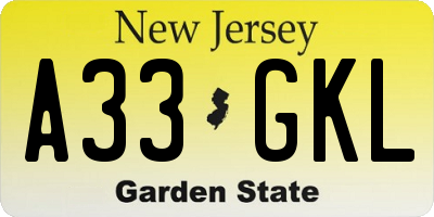 NJ license plate A33GKL