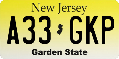 NJ license plate A33GKP