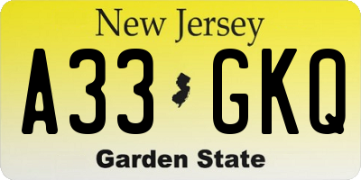 NJ license plate A33GKQ