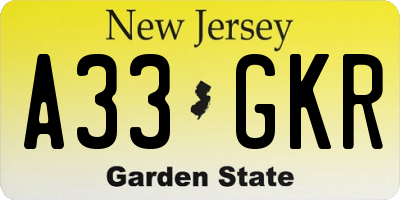 NJ license plate A33GKR