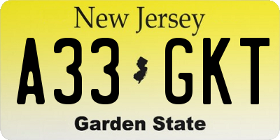 NJ license plate A33GKT