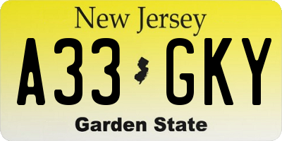 NJ license plate A33GKY
