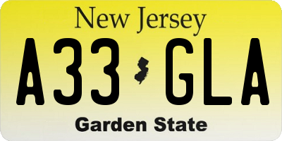 NJ license plate A33GLA