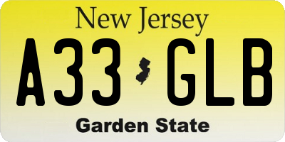 NJ license plate A33GLB